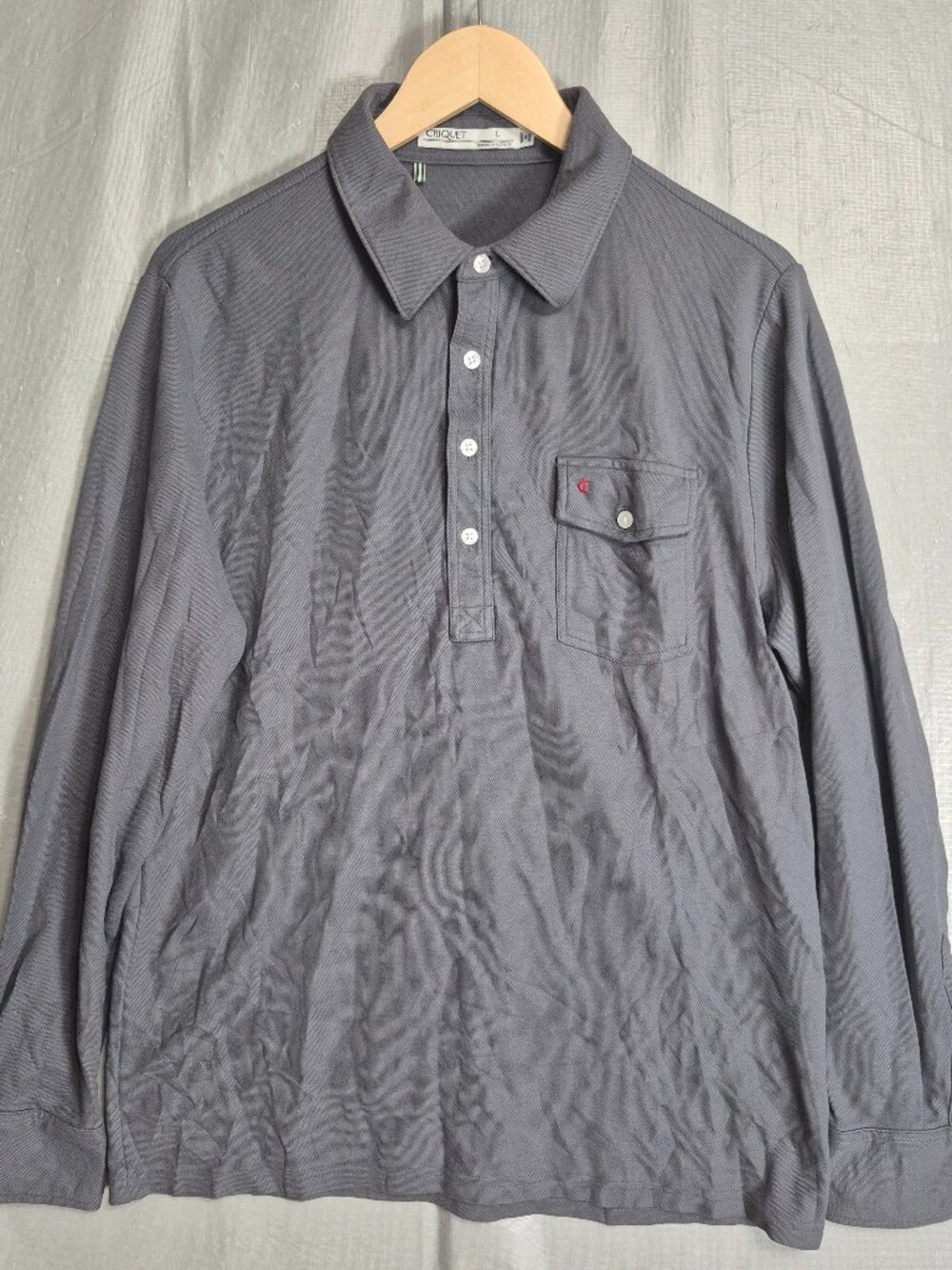 CRIQUET Mens Large Long Sleeve Polo Shirt Dark Gray Golf Performance Rugby